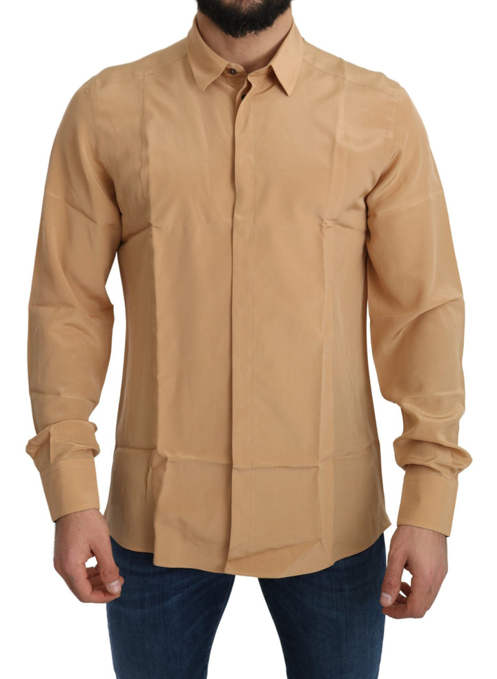 Men’s Dolce &amp; Gabbana Yellow 100% Silk Gold Top Slim Shirt