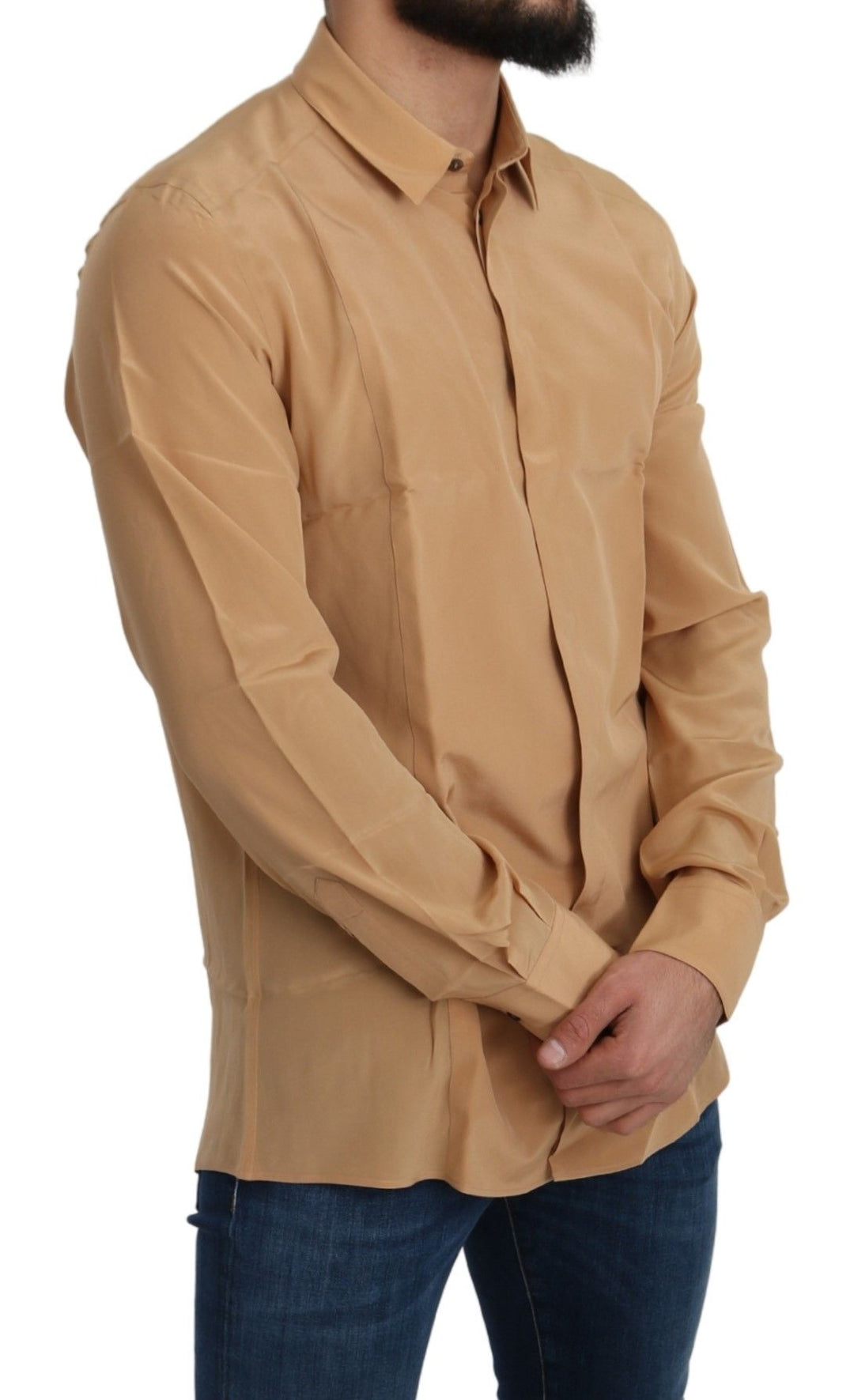 Men’s Dolce &amp; Gabbana Yellow 100% Silk Gold Top Slim Shirt