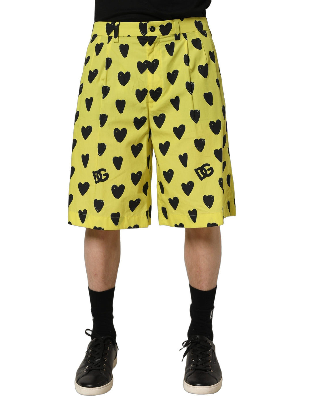 Men’s Dolce &amp; Gabbana Yellow Cotton Heart Print Men Bermuda Shorts