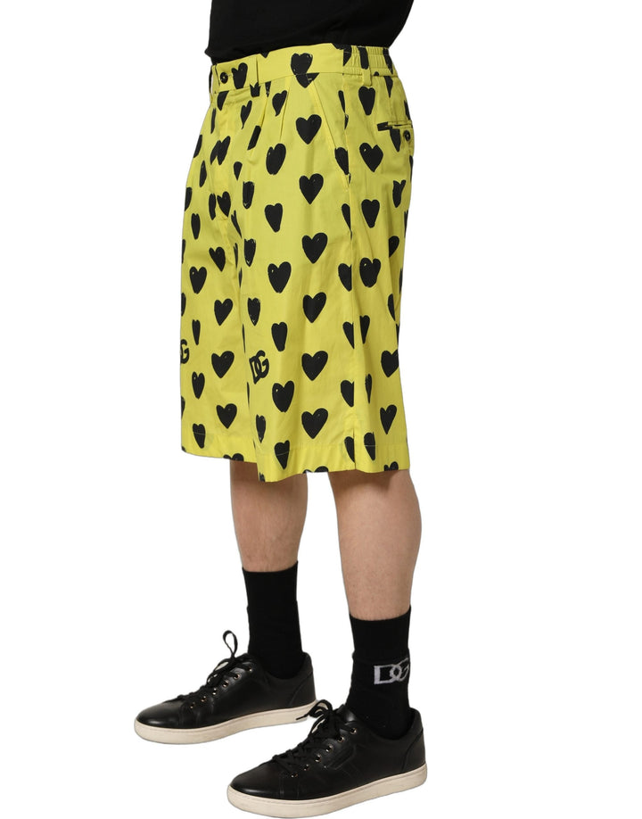 Men’s Dolce &amp; Gabbana Yellow Cotton Heart Print Men Bermuda Shorts