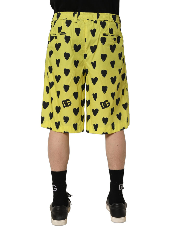 Men’s Dolce &amp; Gabbana Yellow Cotton Heart Print Men Bermuda Shorts