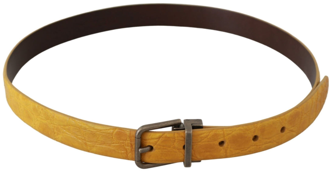 Dolce &amp; Gabbana Yellow Exotic Skin Leather Grey Buckle Belt