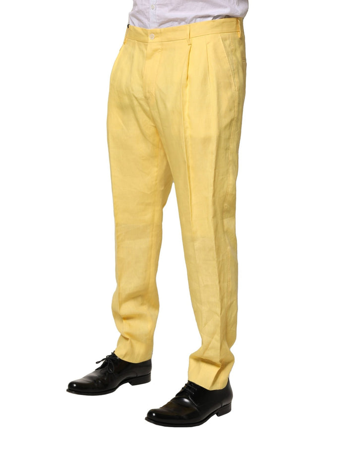 Men’s Dolce &amp; Gabbana Yellow Flax Tapered Dress Men Pants