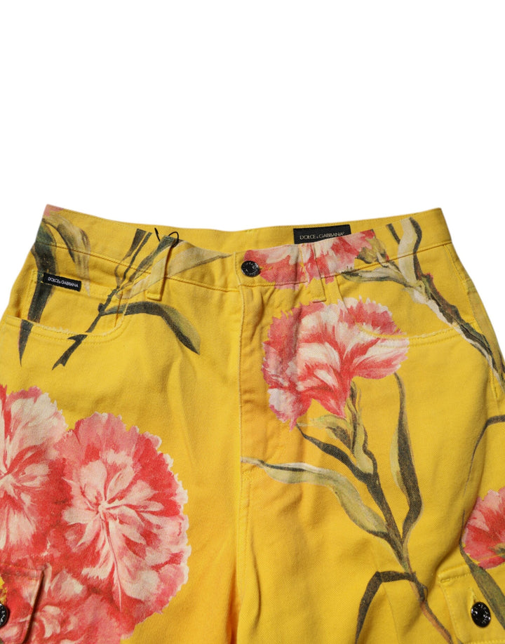 Men’s Dolce &amp; Gabbana Yellow Floral Cargo Denim Men Bermuda Shorts
