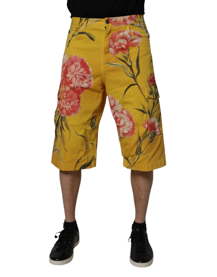 Men’s Dolce &amp; Gabbana Yellow Floral Cargo Denim Men Bermuda Shorts