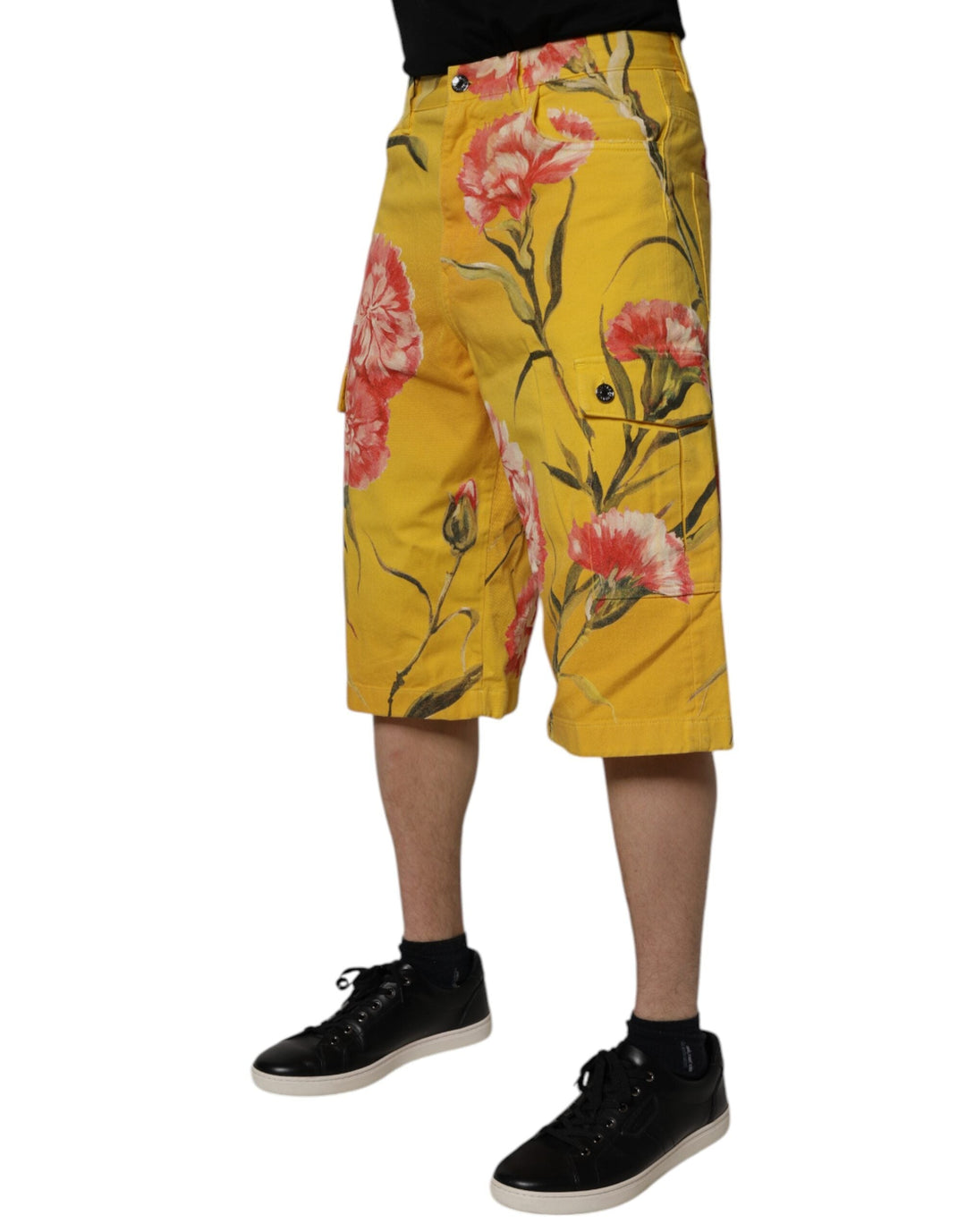 Men’s Dolce &amp; Gabbana Yellow Floral Cargo Denim Men Bermuda Shorts