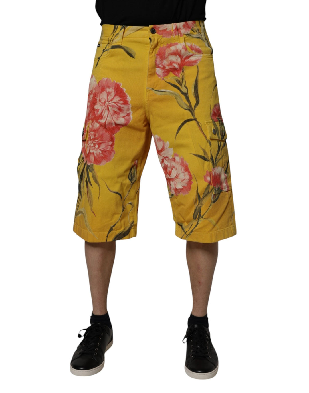 Men’s Dolce &amp; Gabbana Yellow Floral Cargo Denim Men Bermuda Shorts