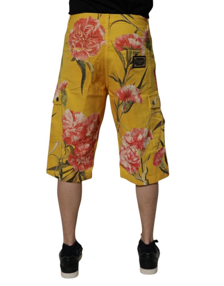 Men’s Dolce &amp; Gabbana Yellow Floral Cargo Denim Men Bermuda Shorts