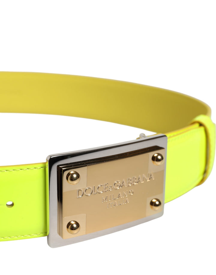 Dolce &amp; Gabbana Yellow Green Classic Metal Logo Buckle Belt