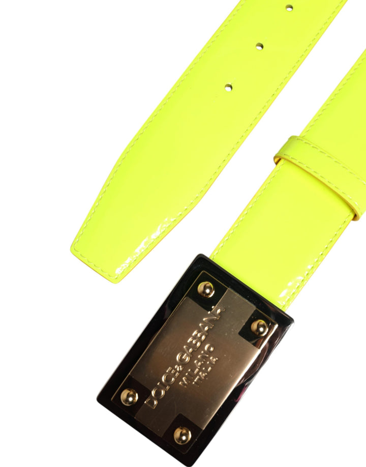 Dolce &amp; Gabbana Yellow Green Classic Metal Logo Buckle Belt