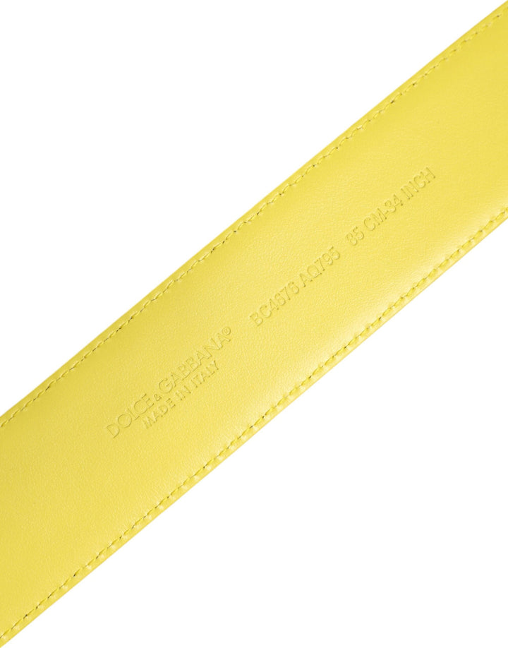 Dolce &amp; Gabbana Yellow Green Classic Metal Logo Buckle Belt