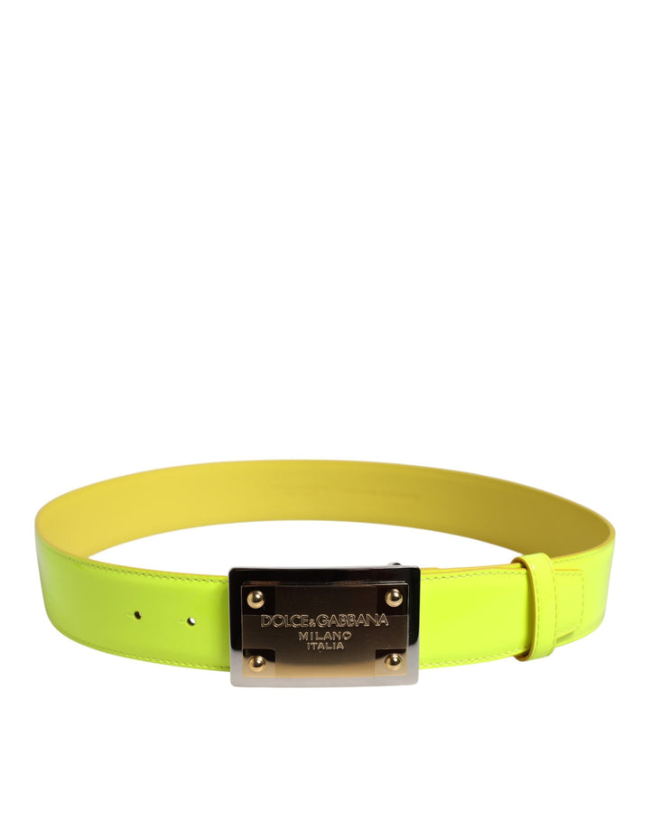 Dolce &amp; Gabbana Yellow Green Classic Metal Logo Buckle Belt