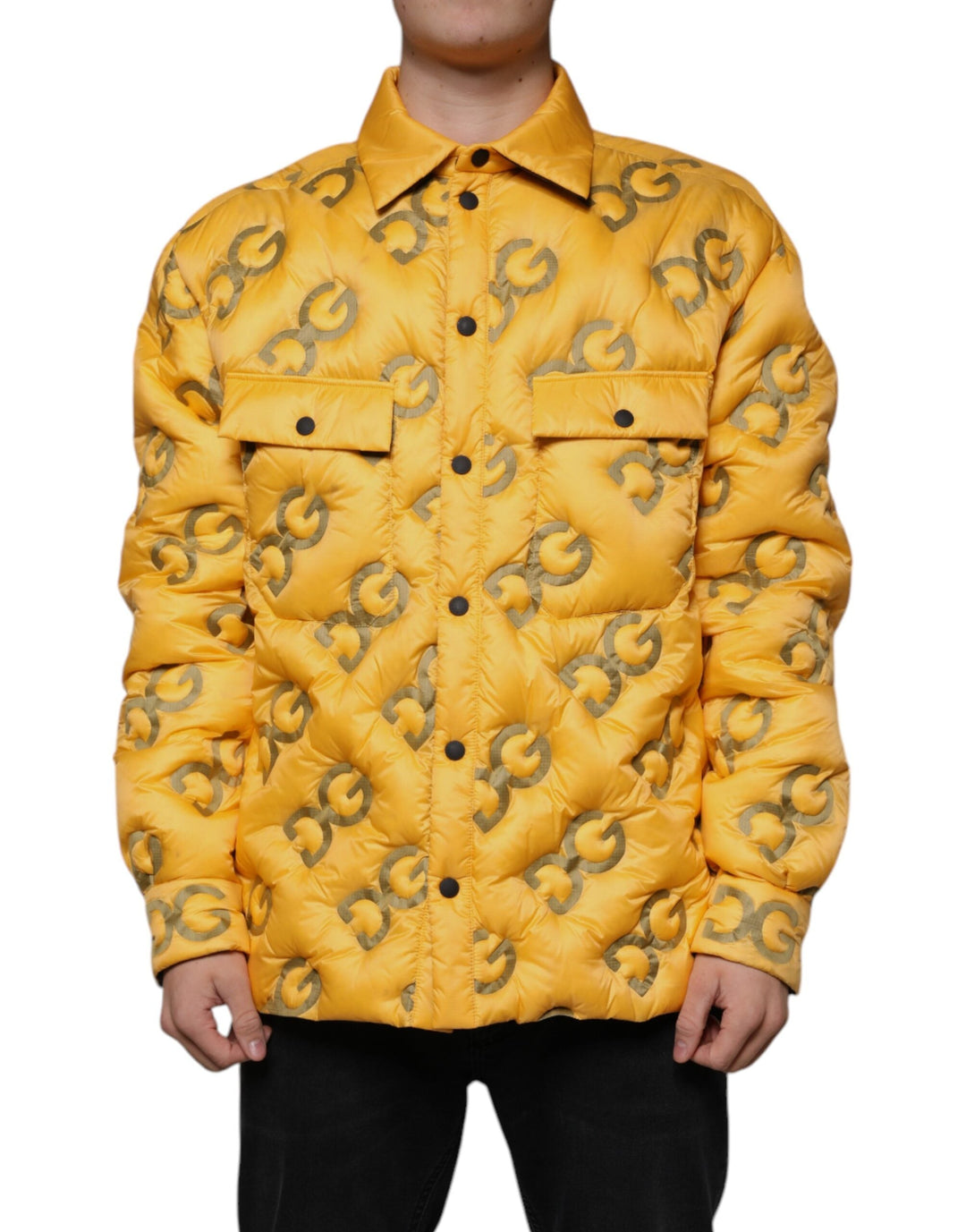 Men’s Dolce &amp; Gabbana Yellow Logo Padded Buttoned Blouson Jacket