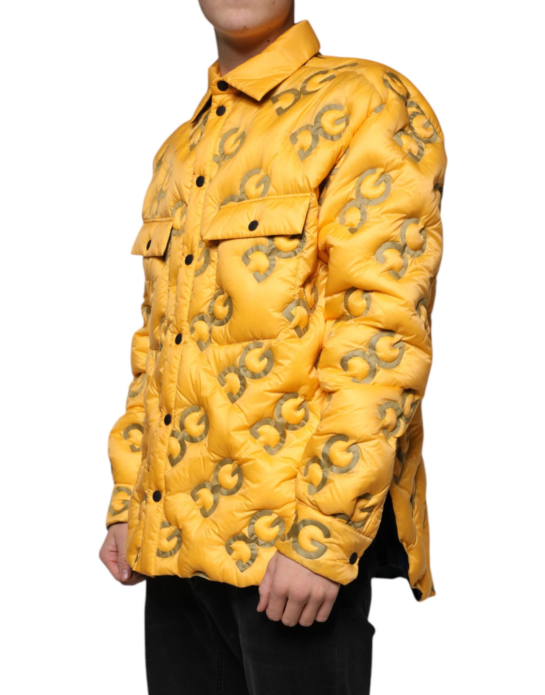 Men’s Dolce &amp; Gabbana Yellow Logo Padded Buttoned Blouson Jacket