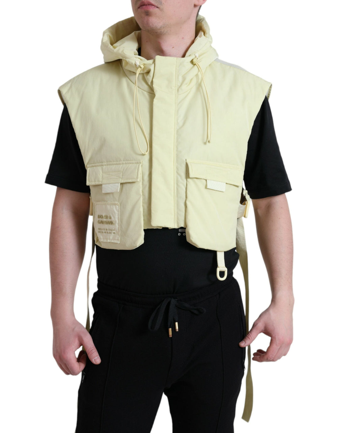 Men’s Dolce & Gabbana Yellow Nylon Hooded Sportswear Vest Jacket