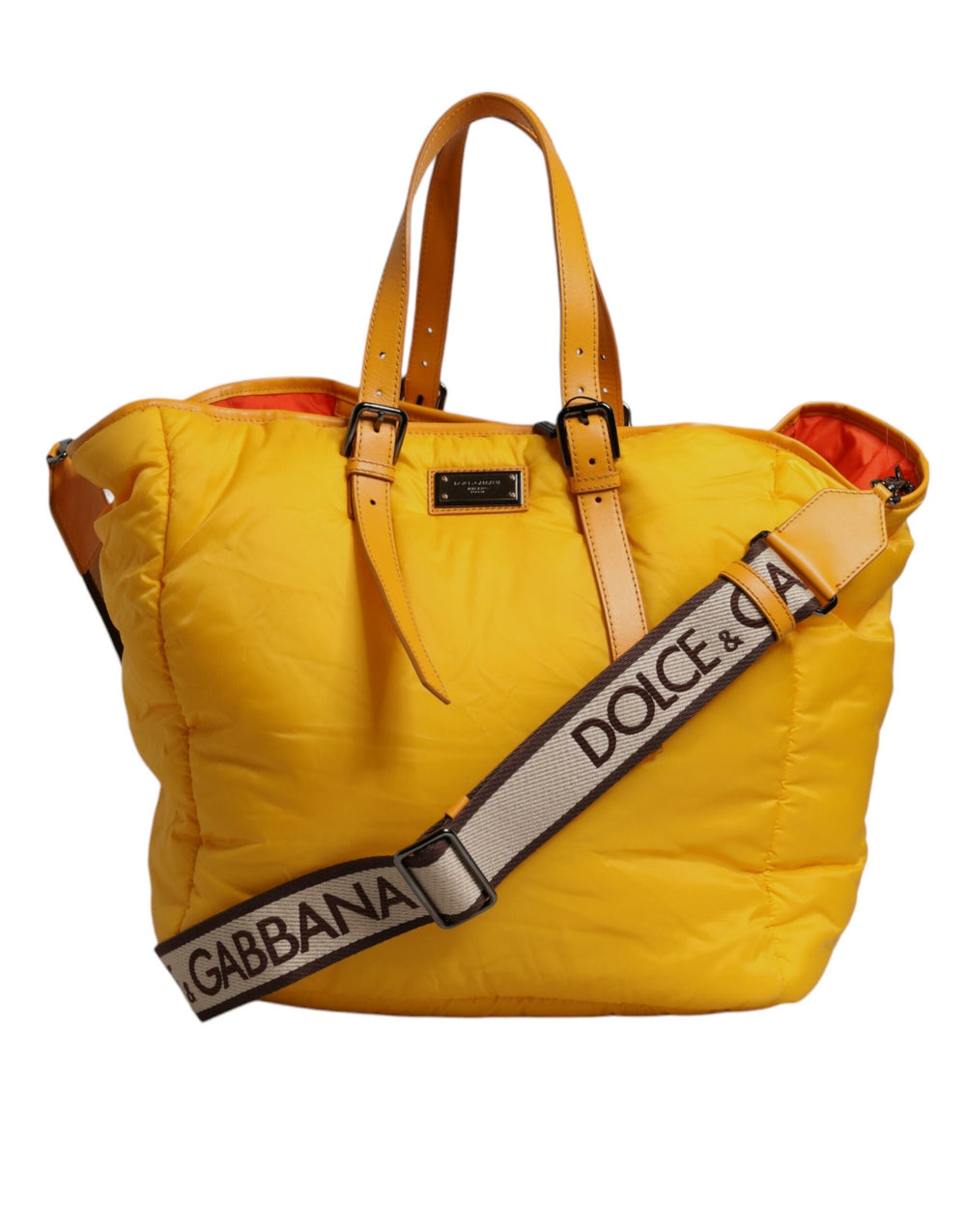 Men’s Dolce & Gabbana Yellow Orange Nylon Logo Plaque Hand Shoulder Duffle Bag