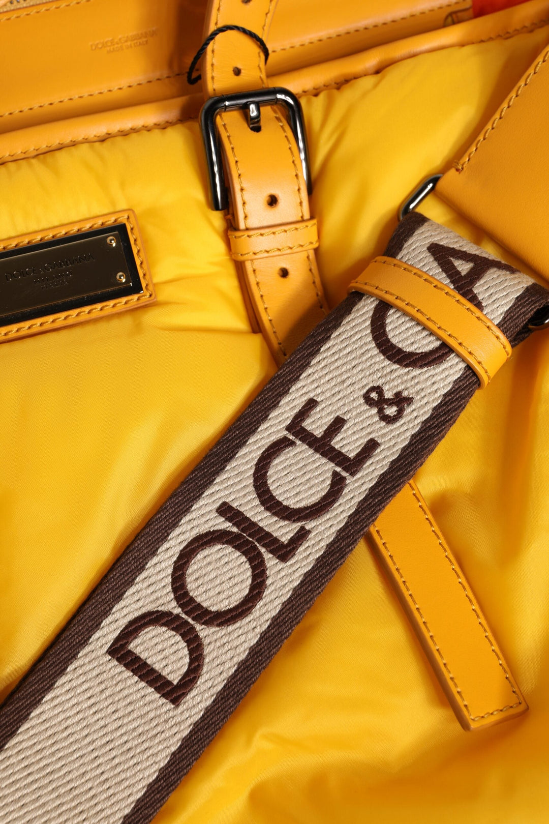 Men’s Dolce &amp; Gabbana Yellow Orange Nylon Logo Plaque Hand Shoulder Duffle Bag