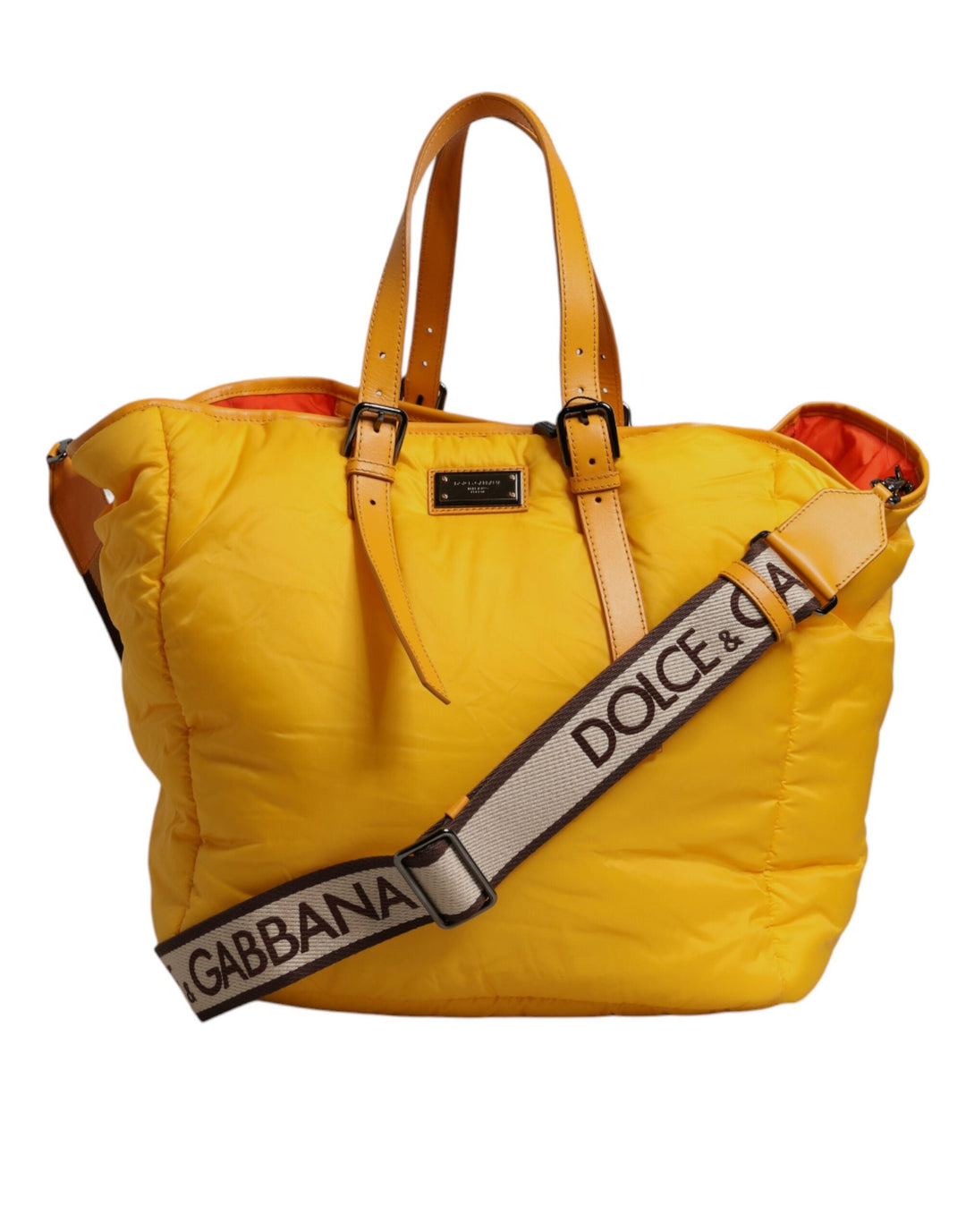 Men’s Dolce &amp; Gabbana Yellow Orange Nylon Logo Plaque Hand Shoulder Duffle Bag