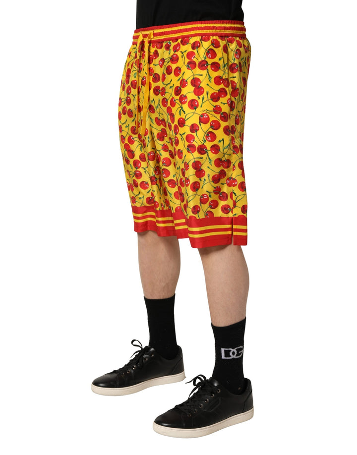 Men’s Dolce &amp; Gabbana Yellow Red Cherry Print Silk Bermuda Shorts