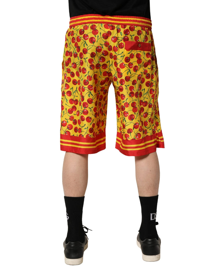 Men’s Dolce &amp; Gabbana Yellow Red Cherry Print Silk Bermuda Shorts