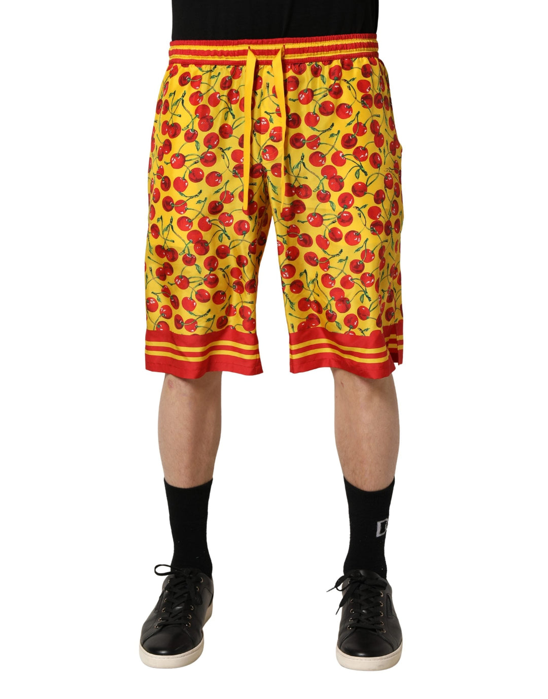 Men’s Dolce &amp; Gabbana Yellow Red Cherry Print Silk Bermuda Shorts