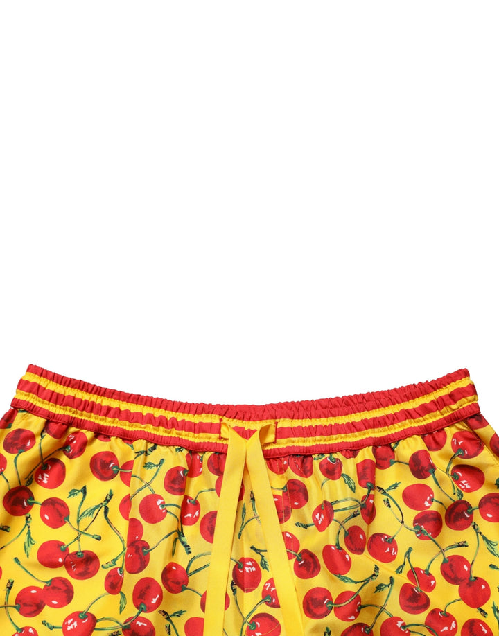 Men’s Dolce &amp; Gabbana Yellow Red Cherry Print Silk Bermuda Shorts