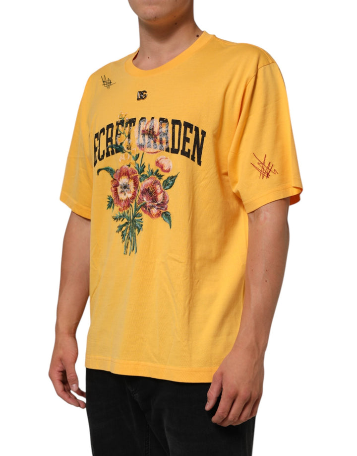 Dolce &amp; Gabbana Yellow Secret Graden Floral Cotton Crewneck T-shirt