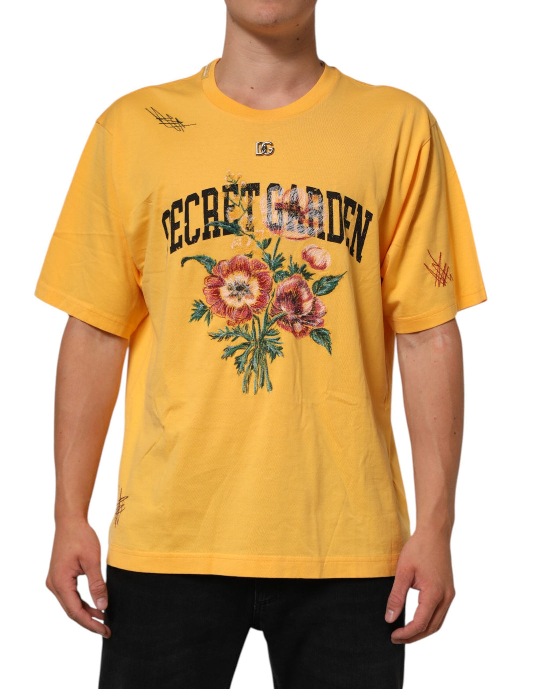 Dolce &amp; Gabbana Yellow Secret Graden Floral Cotton Crewneck T-shirt