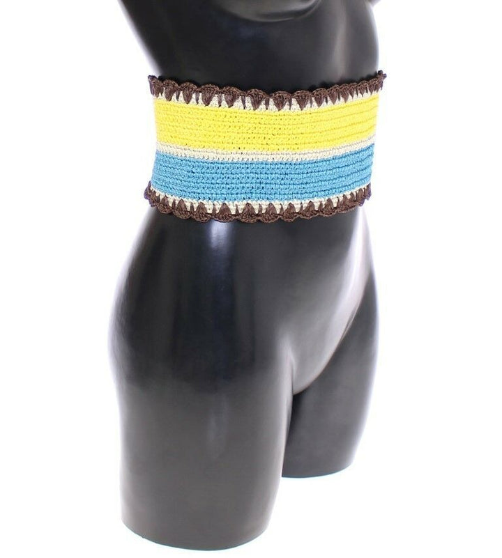 Dolce &amp; Gabbana Yellow Striped Wide Waist Raffia Belt