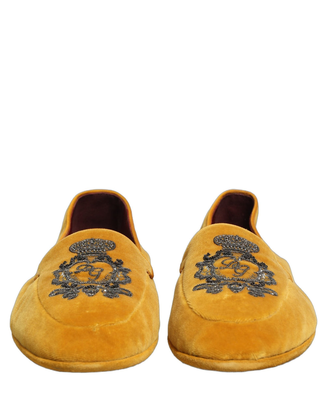 Men’s Dolce &amp; Gabbana Yellow Velvet Crown Embroidery Loafers Shoes
