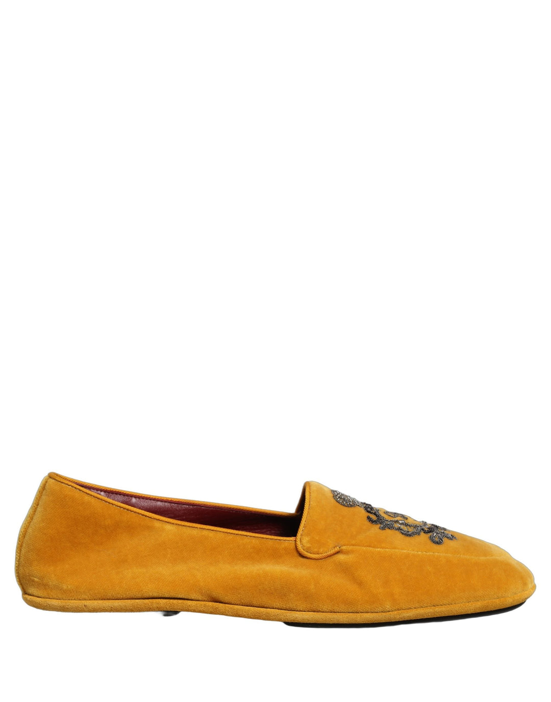 Men’s Dolce &amp; Gabbana Yellow Velvet Crown Embroidery Loafers Shoes