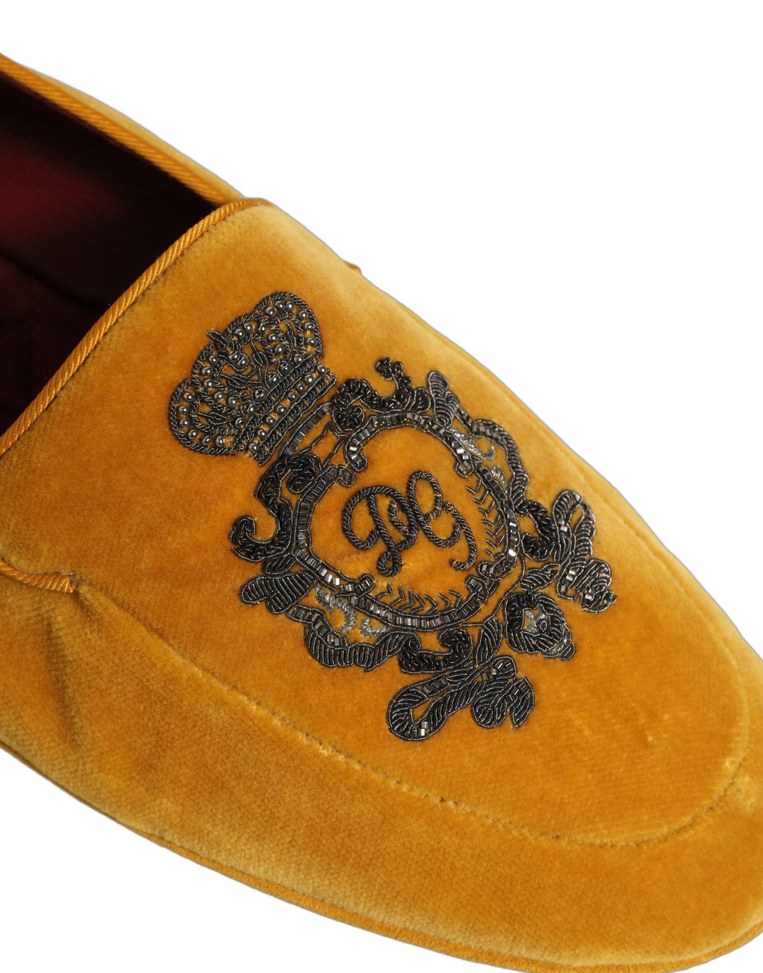 Men’s Dolce &amp; Gabbana Yellow Velvet Crown Embroidery Loafers Shoes