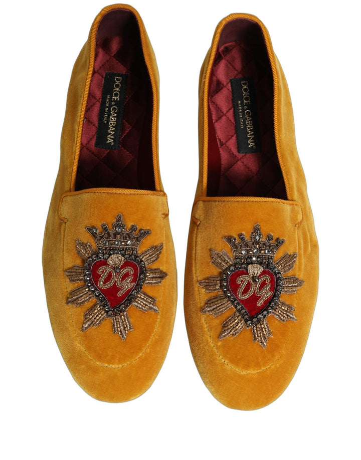 Men’s Dolce &amp; Gabbana Yellow Velvet Dg Heart Loafers Flats Shoes