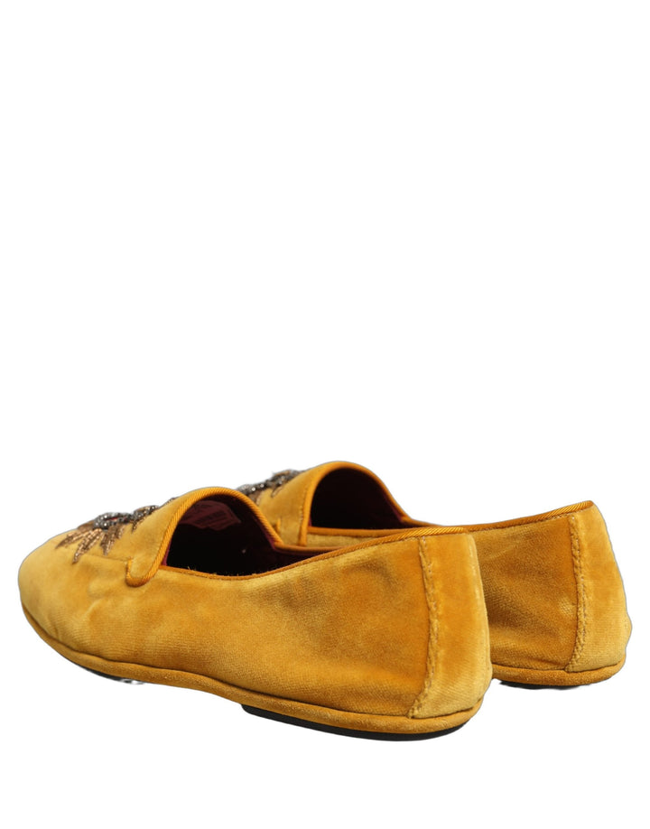 Men’s Dolce &amp; Gabbana Yellow Velvet Dg Heart Loafers Flats Shoes