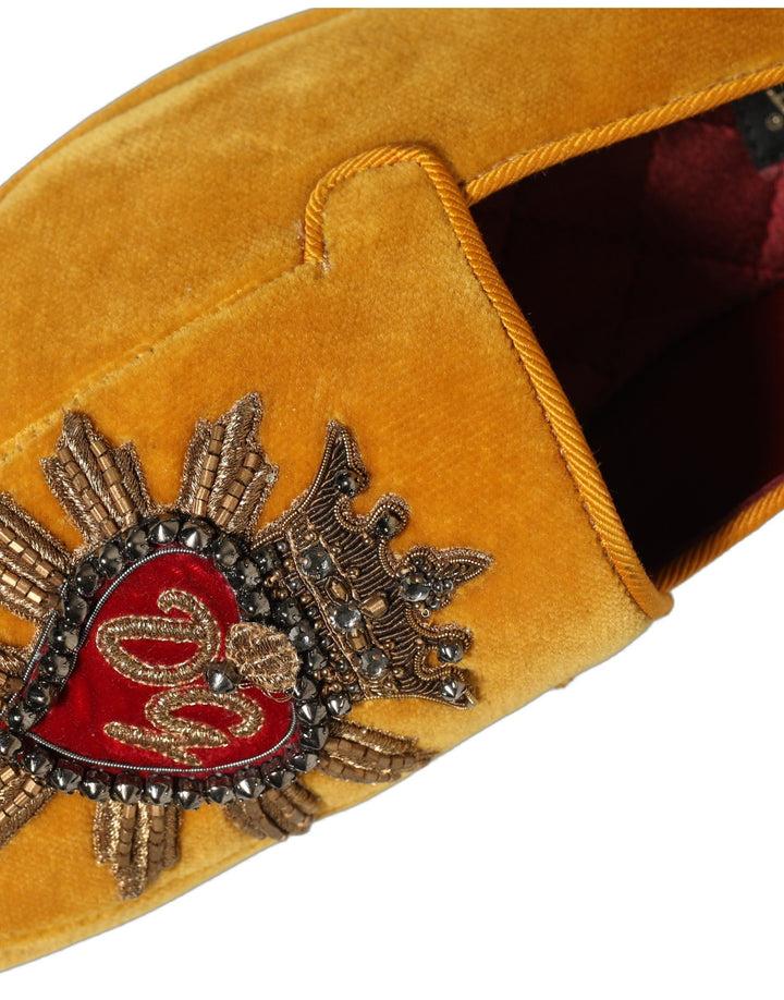 Men’s Dolce &amp; Gabbana Yellow Velvet Dg Heart Loafers Flats Shoes