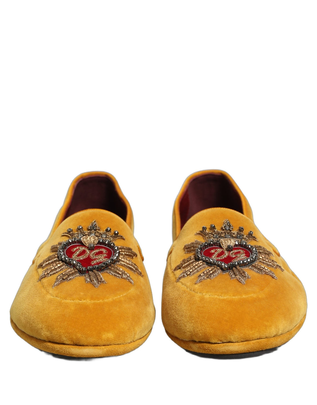 Men’s Dolce &amp; Gabbana Yellow Velvet Dg Heart Loafers Flats Shoes