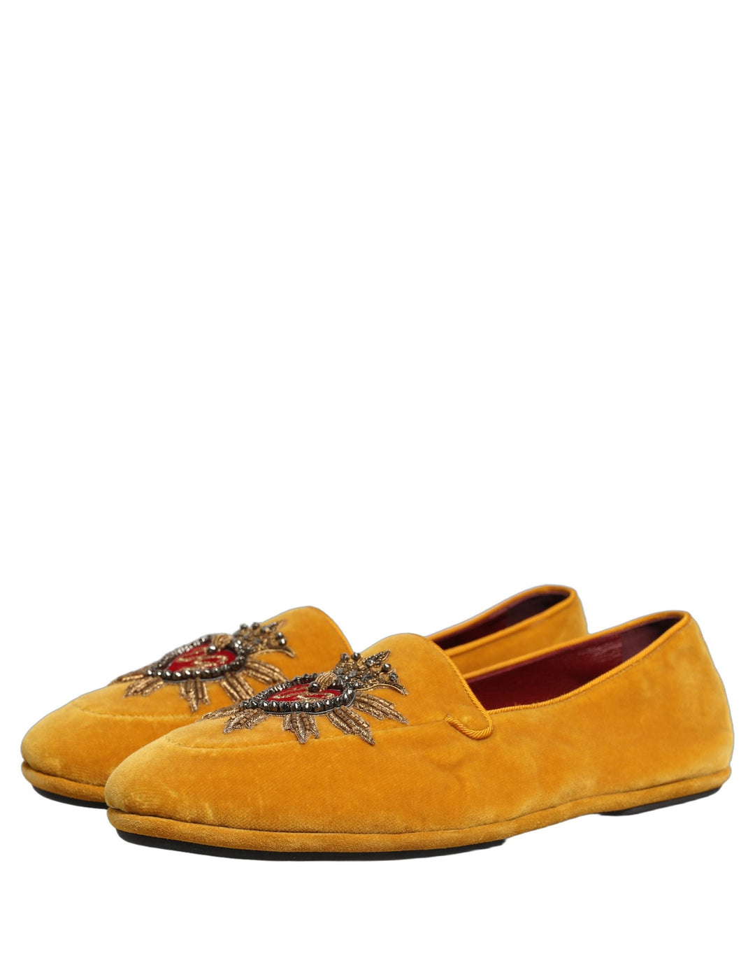 Men’s Dolce &amp; Gabbana Yellow Velvet Dg Heart Loafers Flats Shoes
