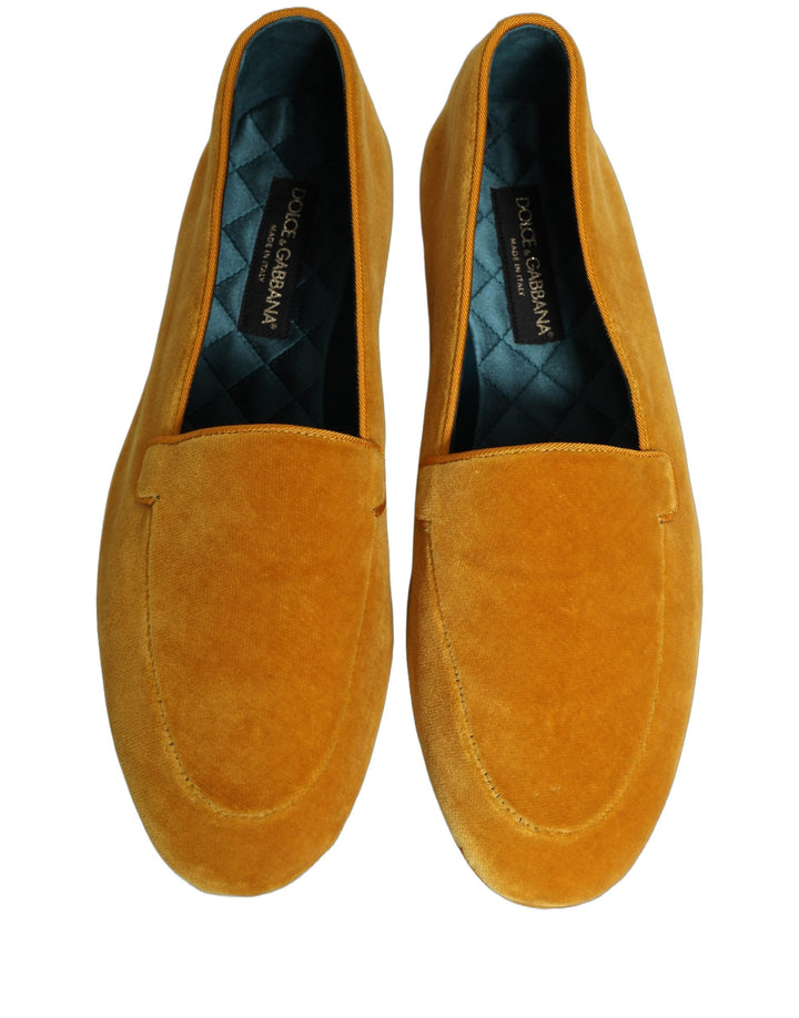 Men’s Dolce &amp; Gabbana Yellow Velvet Slip on Men Dress Loafers Shoes