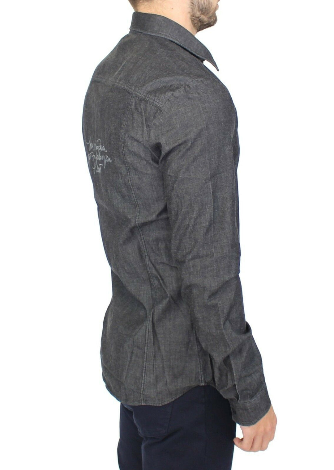 Men’s Ermanno Scervino Denim Jeans Cotton Casual Gray Stretch Shirt