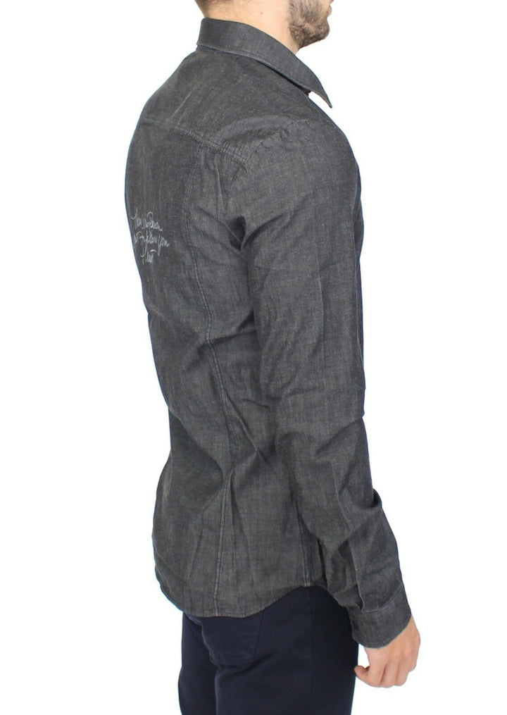 Men’s Ermanno Scervino Denim Jeans Cotton Casual Gray Stretch Shirt