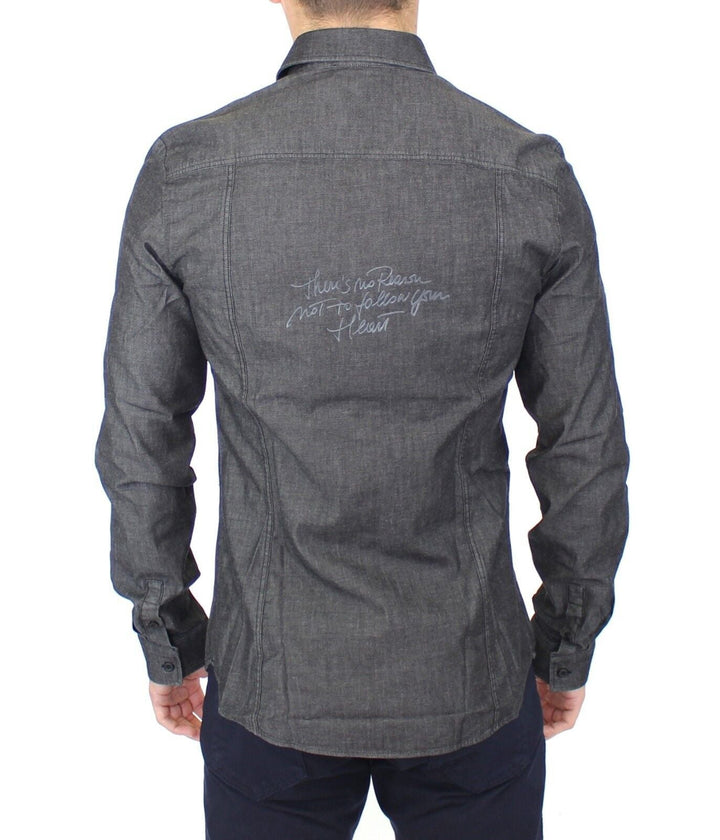 Men’s Ermanno Scervino Denim Jeans Cotton Casual Gray Stretch Shirt