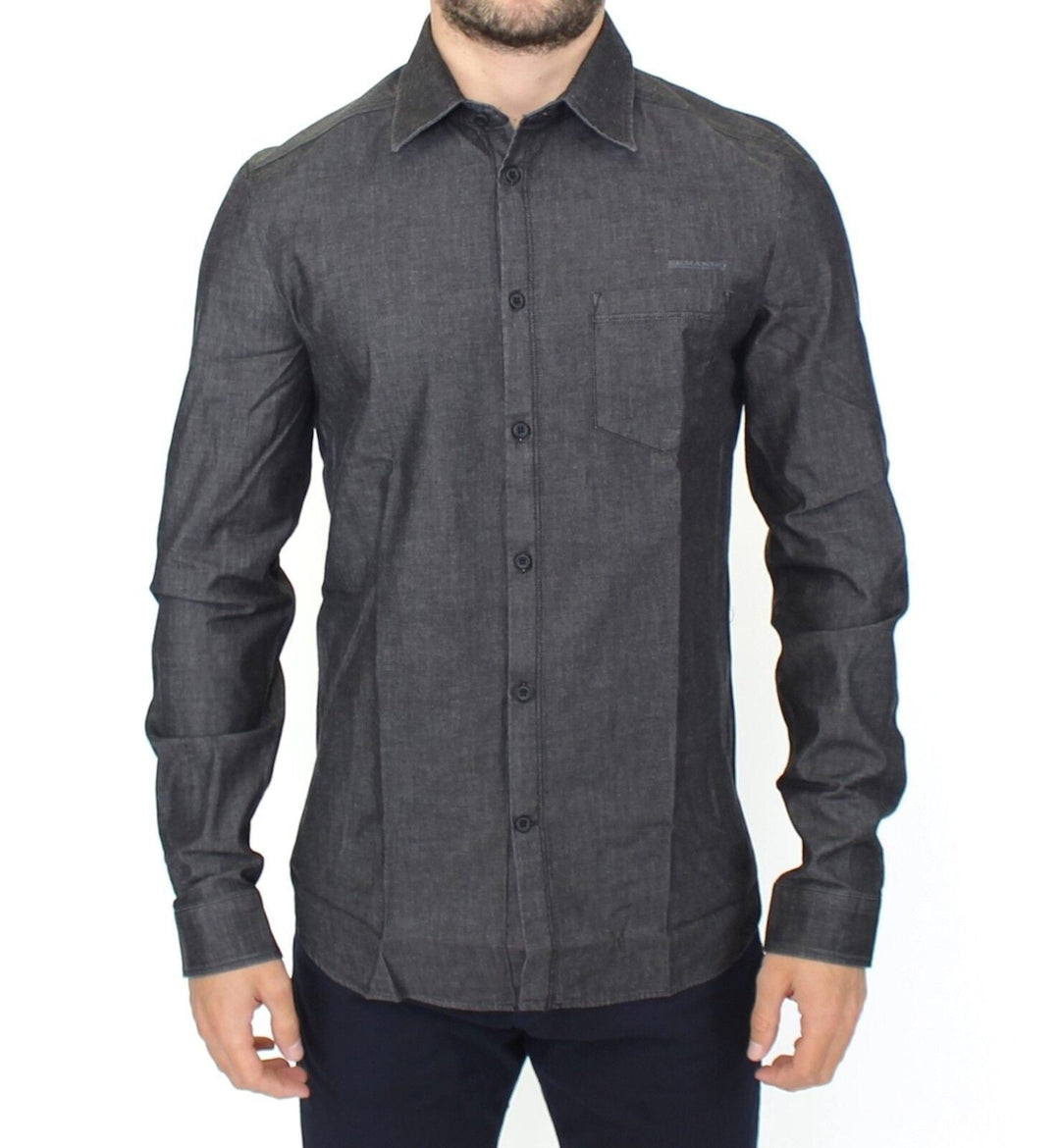 Men’s Ermanno Scervino Denim Jeans Cotton Casual Gray Stretch Shirt
