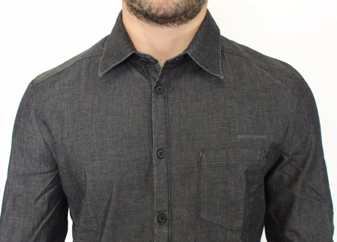 Men’s Ermanno Scervino Denim Jeans Cotton Casual Gray Stretch Shirt
