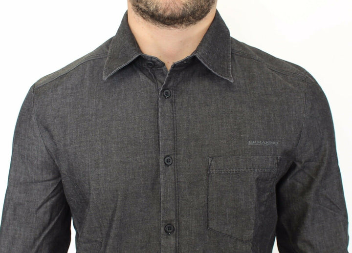 Men’s Ermanno Scervino Denim Jeans Cotton Casual Gray Stretch Shirt