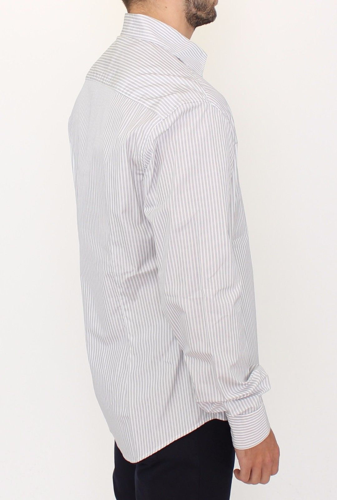 Men’s Ermanno Scervino White Gray Striped Regular Fit Casual Shirt