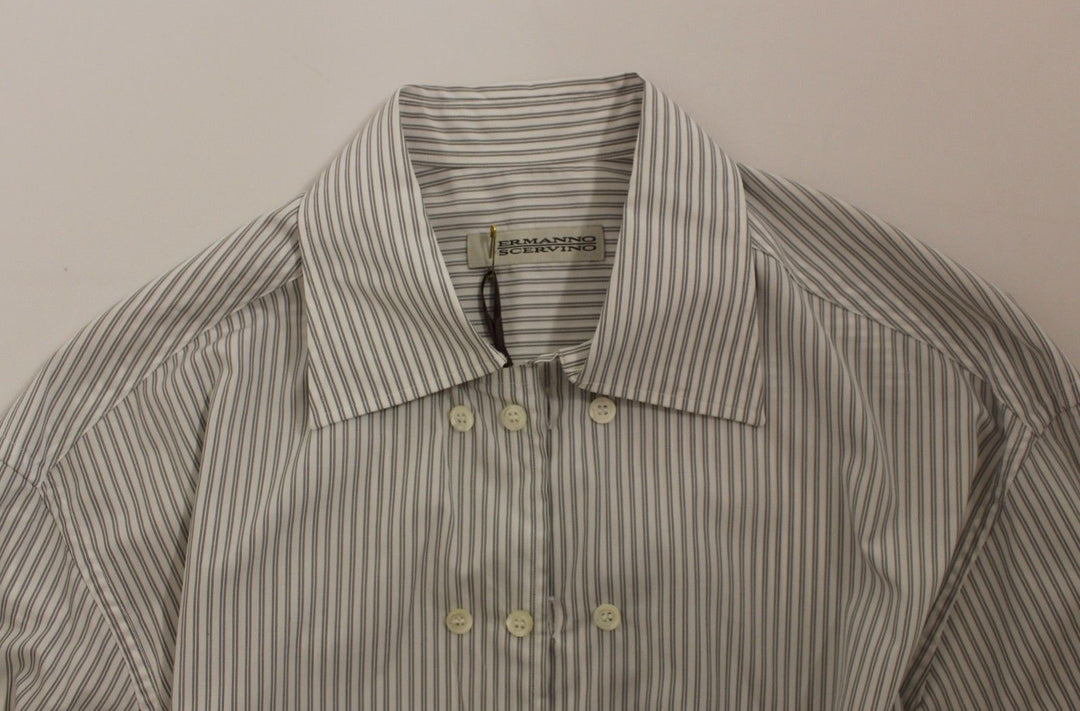 Men’s Ermanno Scervino White Gray Striped Regular Fit Casual Shirt