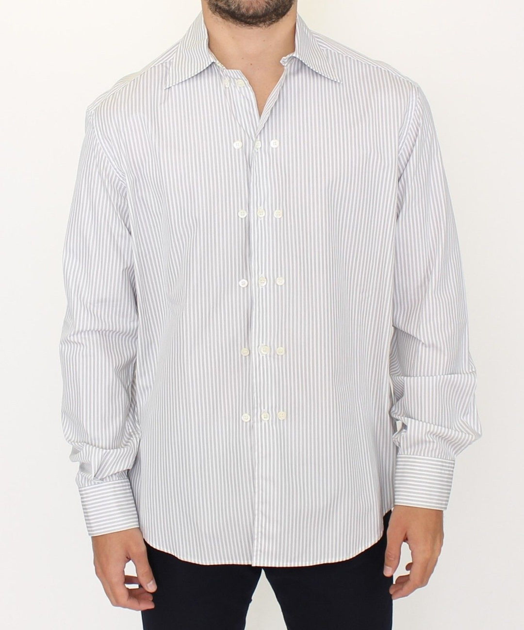 Men’s Ermanno Scervino White Gray Striped Regular Fit Casual Shirt