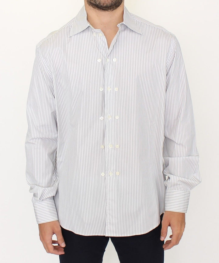Men’s Ermanno Scervino White Gray Striped Regular Fit Casual Shirt