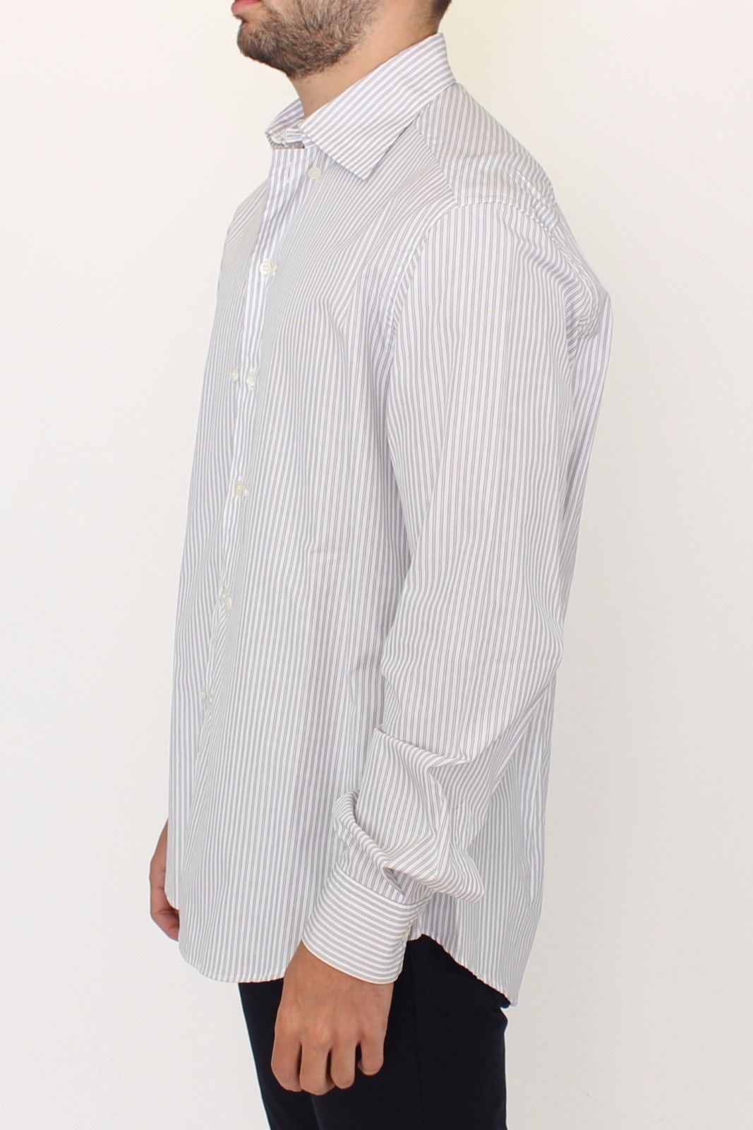 Men’s Ermanno Scervino White Gray Striped Regular Fit Casual Shirt