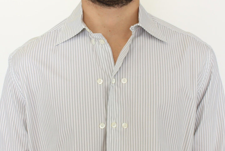 Men’s Ermanno Scervino White Gray Striped Regular Fit Casual Shirt